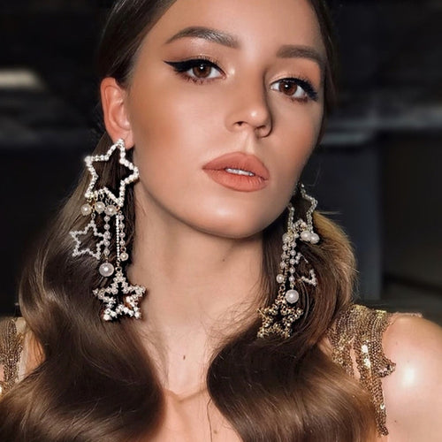 Shiny Crystal Pearls Earrings