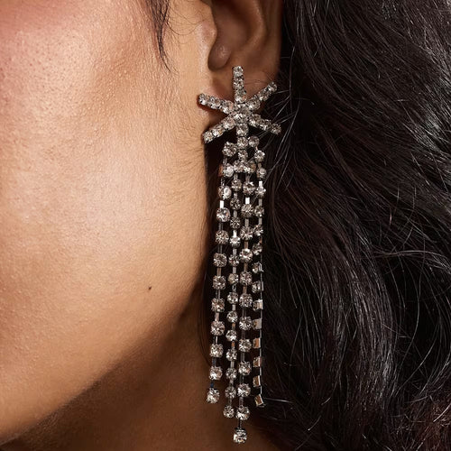 Shiny Crystal Earrings Snow Flakes Tassels