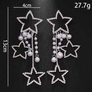 Shiny Crystal Pearls Earrings