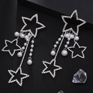 Shiny Crystal Pearls Earrings