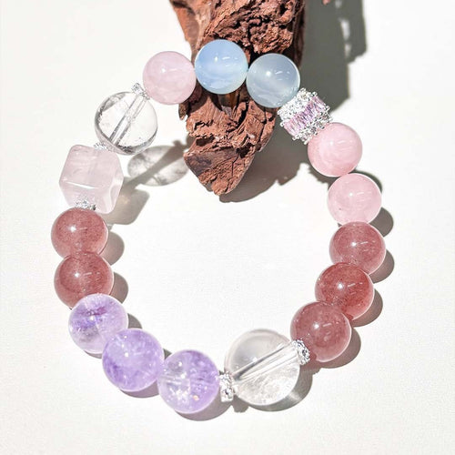 Ocean Dream Crystal Bracelet: Harmony of Sea & Spirit (Aquamarine, Amethyst, Rose Quartz, and Clear Quartz)