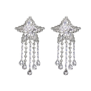 Shiny Crystal Earrings Star Tassels