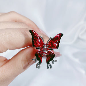 H3LL NO Red Enamel Droplet Glaze Butterfly Open Ring Women