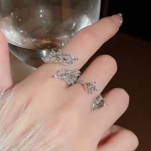H3LL NO Fashionable Full Diamond Zircon, Unique Design, Light Luxury Fashion Trendy Finger Ring Women