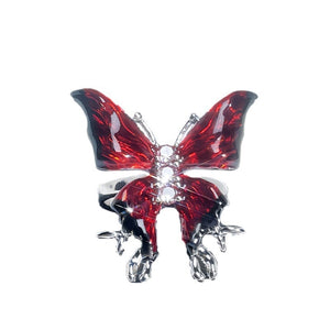 H3LL NO Red Enamel Droplet Glaze Butterfly Open Ring Women