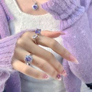 H3LL NO Cool Romantic Gentle Purple Sparkling Diamond Zircon Open Ring Female Ring Women
