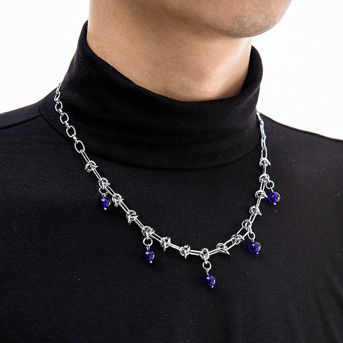 Unisex Klein blue titanium steel silver necklace accessory