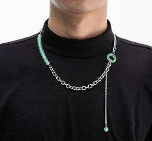 Unisex Designer Geometric Stainless Steel Jade Necklace