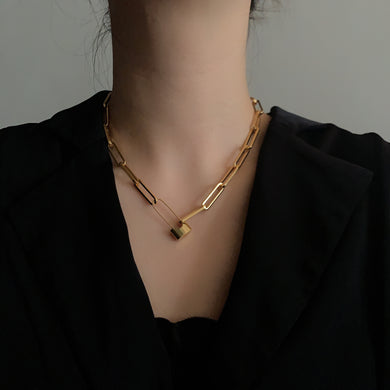 H3LL NO trendy unisex style necklace vintage chain chocker gold lock pin chain neck fashion jewelry