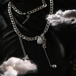 H3LL NO Fashionable hip hop style thick chain tassel zircon butterfly clavicle chain Choker Necklace female