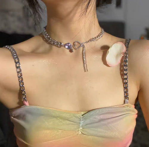 H3LL NO designer's love tassel neck chain chocker clavicle necklace (female)