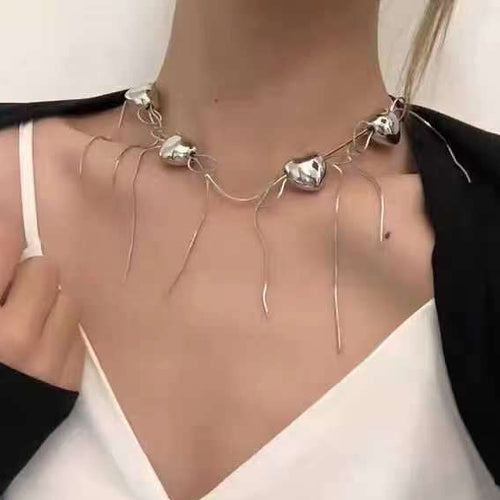 H3LL NO silver color feminine style Bowknot Tassel necklace Earrings Necklace