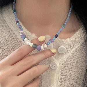 H3LL NO Purple love resin Beaded Necklace female trendy collarbone chain women's accessories
