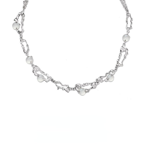 H3LL NO  women's moonlight stone chain necklace in silver color