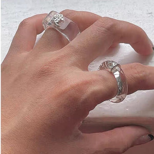 H3LL NO chic design transparent love carved ring female women's jewelry