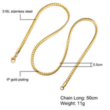 Load image into Gallery viewer, HIP Hop Gold Color Stainless Steel Curb Cuban Link Chain Necklace 50CM