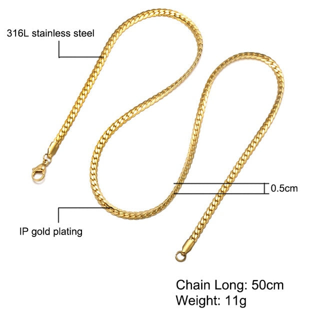HIP Hop Gold Color Stainless Steel Curb Cuban Link Chain Necklace 50CM