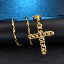 Load image into Gallery viewer, Bling Gold Color Cross Stainless Steel Rhinestone Necklace &amp; Pendants