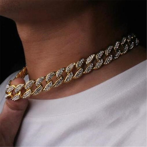 Chain Necklace 15mm Gold Silver Paved Rapper