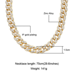 Chain Necklace 15mm Gold Silver Paved Rapper