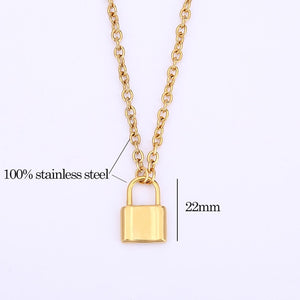 Unisex Jewellery Gold STAINLESS STEEL lock necklace padlock