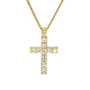 Hip Hop Bling Rhinestone Crystal Cross Pendant Necklace