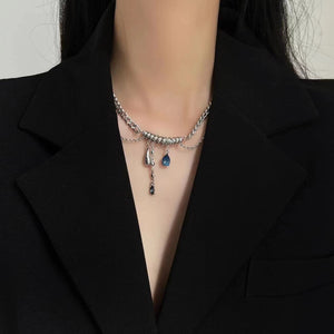 H3LL NO Cool spice girl wind blue water drop necklace female