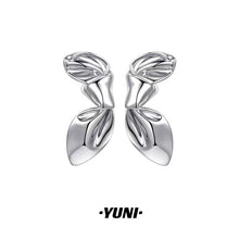 Load image into Gallery viewer, metal bow earrings female niche design unique personality minimal unisex fashion jewelry accessory silver color