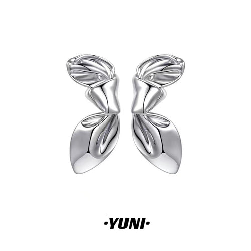 metal bow earrings female niche design unique personality minimal unisex fashion jewelry accessory silver color