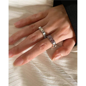 H3LL NO silver Chain style ring, female, minority design sense, zircon, simple and versatile temperament, fashionable jewelry