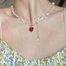 Load image into Gallery viewer, H3LL NO Vintage red heart beaded handmade female necklace Butterfly Chain