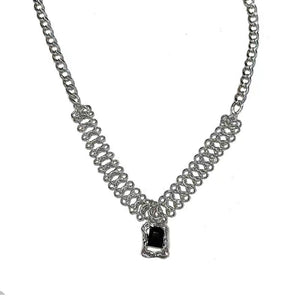 H3LL NO black zircon pendant chain necklace unisex men women