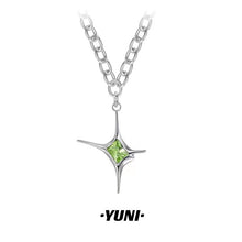Load image into Gallery viewer, Emerald irregular Green star necklace sweater chain niche design hip hop designer jewelry silver color
