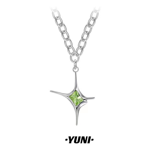 Emerald irregular Green star necklace sweater chain niche design hip hop designer jewelry silver color