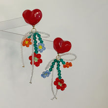 Load image into Gallery viewer, H3LL NO womens red leaf original handmade red flowers Beaded Earrings