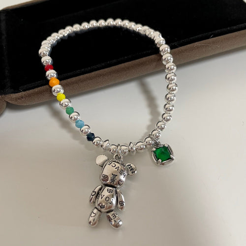H3LL NO Korean cute beaded bear letter bracelet female retro fashion rainbow macaroon sweet bracelet jewelry