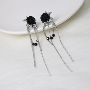 H3LL NO black rose ear bone clip chain tassel earrings without piercing earrings womens jewelry