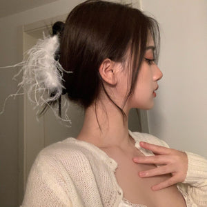 H3LL NO Super fairy white ostrich hair clip hairpin Female Minority design headwear