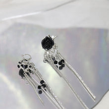 Load image into Gallery viewer, H3LL NO black rose ear bone clip chain tassel earrings without piercing earrings womens jewelry