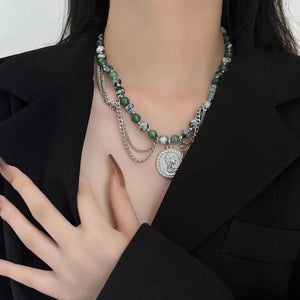 H3LL NO Retro antique portrait Emerald Necklace female fashionable design