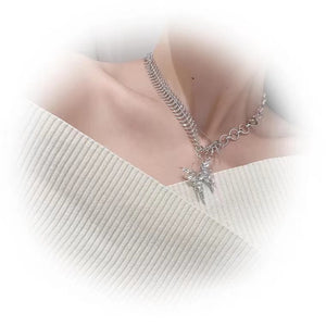 H3LL NO womens Butterfly Necklace female liquid metal style clavicle chain