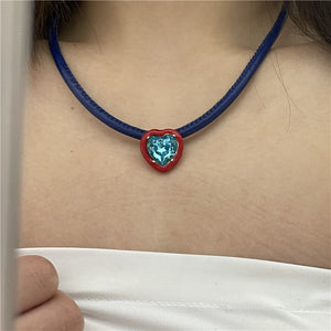 H3LL NO Niche designer geometric diamond candy color PU leather geometric flower necklace choker