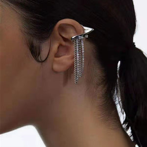 H3LL NO unisex geometry retro personality Rhinestone earrings no ear hole ear bone clip ear clip female