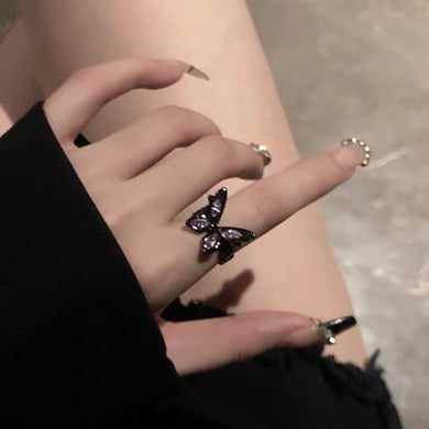 H3LL NO  butterfly Cuba chain ring fashionable sexy black color ring female women's accessory