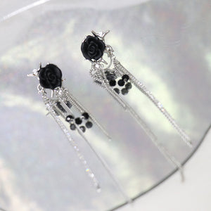H3LL NO black rose ear bone clip chain tassel earrings without piercing earrings womens jewelry