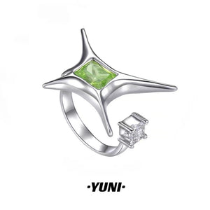Green irregular star opening metal unisex ring niche minimal clean design for men / women