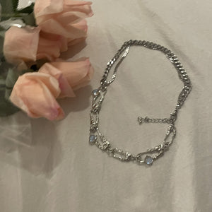H3LL NO  women's moonlight stone chain necklace in silver color