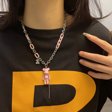 Load image into Gallery viewer, H3LL NO Sweet cool pink black bear fringe necklace sweater chain unisex women men