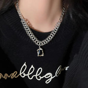 H3LL NO black zircon pendant chain necklace unisex men women