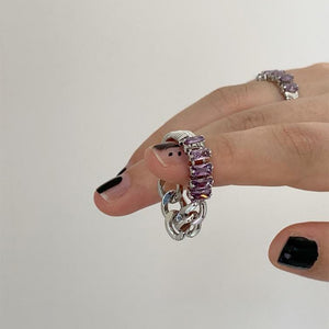 H3LL NO silver Chain style ring, female, minority design sense, zircon, simple and versatile temperament, fashionable jewelry
